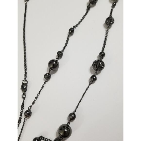 sixty inch black chain and metal beaded necklace n316* - Picture 9 of 12